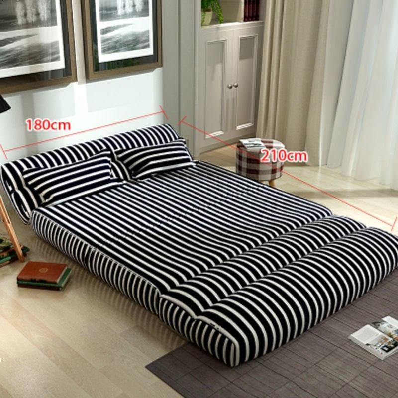 创意懒人沙发床 多功能可折叠拆洗客厅双人单人榻榻米沙发床 【双_号】180*210植绒条纹 默认尺寸