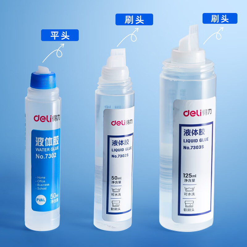 得力透明液体胶水办公儿童学生用手工制作 [方形头]50ml-12瓶装 7302高清大图