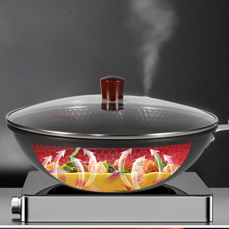康佳(KONKA) KCG-3288 不粘锅炒锅 带盖 直径32cm(单位:个)黑色高清大图