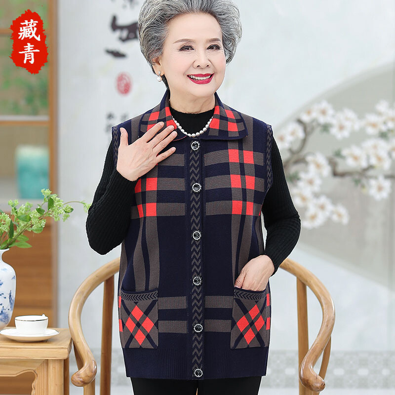 迪鲁奥（DILUAO)中老年女装秋装马甲外套奶奶装无袖坎肩马夹妈妈春秋款背心老太太毛衣秋冬 2XL建议115-135斤 藏青色(上衣)