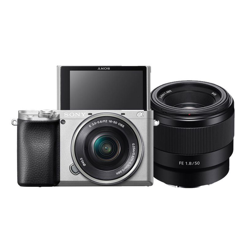 索尼Alpha 6100 半画幅微单数码相机SEL1650+SEL50F18F 双镜头套装 银色 A6100 α6100