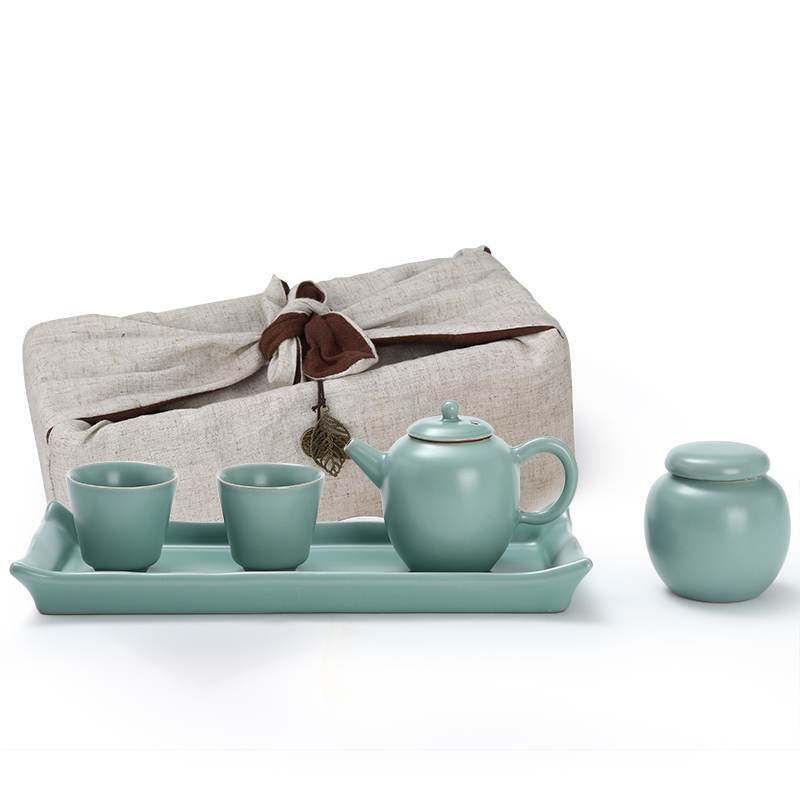 常生源 功夫茶具套装 原矿仿宋汝窑 旅行茶具 茶壶茶杯茶盘 办公家用 乐言茶具套组
