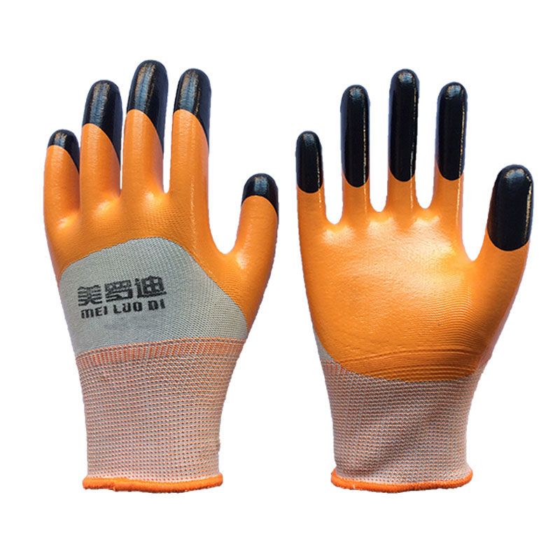 [12双手套劳保]耐磨塑胶防油工地劳动防护丁腈橡胶手套批发 美罗迪