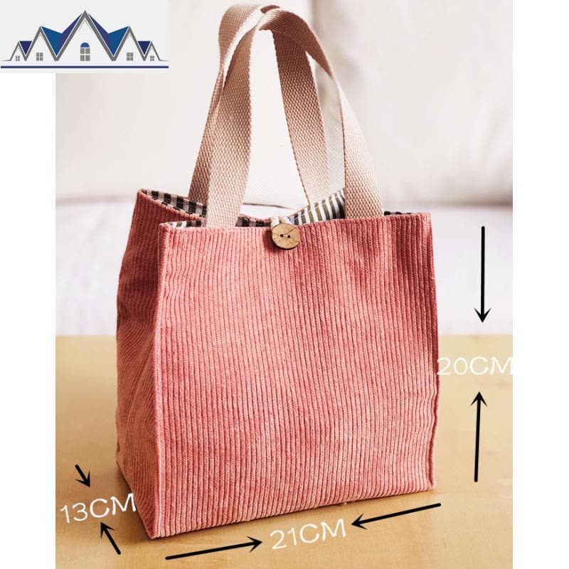 可爱日系饭盒袋便当包灯芯绒秋冬甜美手提拎学生带饭包 三维工匠收纳包图片