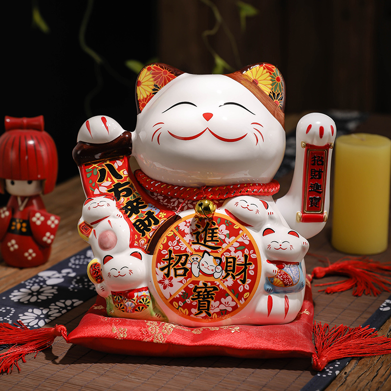 猫摆件自动招手小号开业礼品店铺收银台家居办公陶瓷存钱罐 三维工匠 20厘米高聚宝盆-75摇手款高清大图