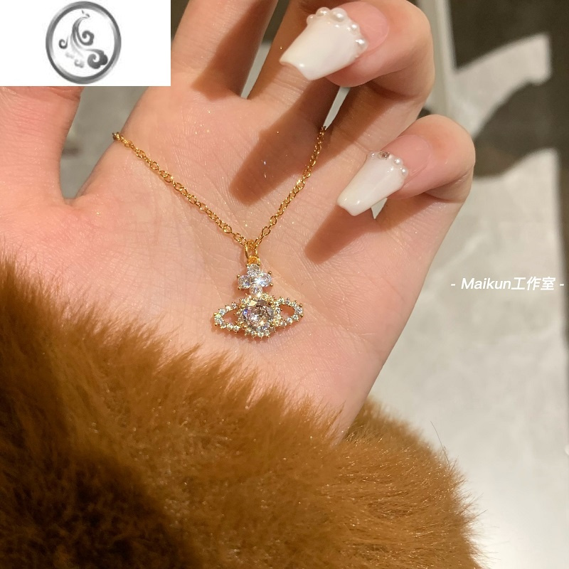 JiMi西太后土星闪钻仿水晶项链星球薇薇安锁骨链轻奢高级感送女友礼物