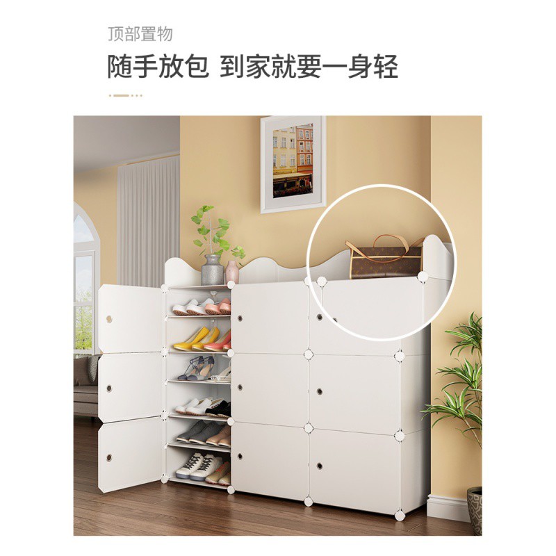 防尘鞋架家用简易放口多层塑料收纳柜子经济型组装隔板分层鞋柜 三维工匠高清大图
