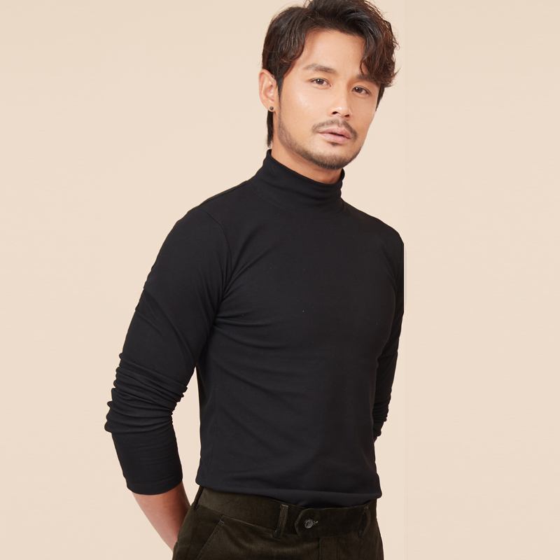 suntek加绒半高领打底衫男弹力修身长袖t恤色毛衣线衣针织衫打底线衫