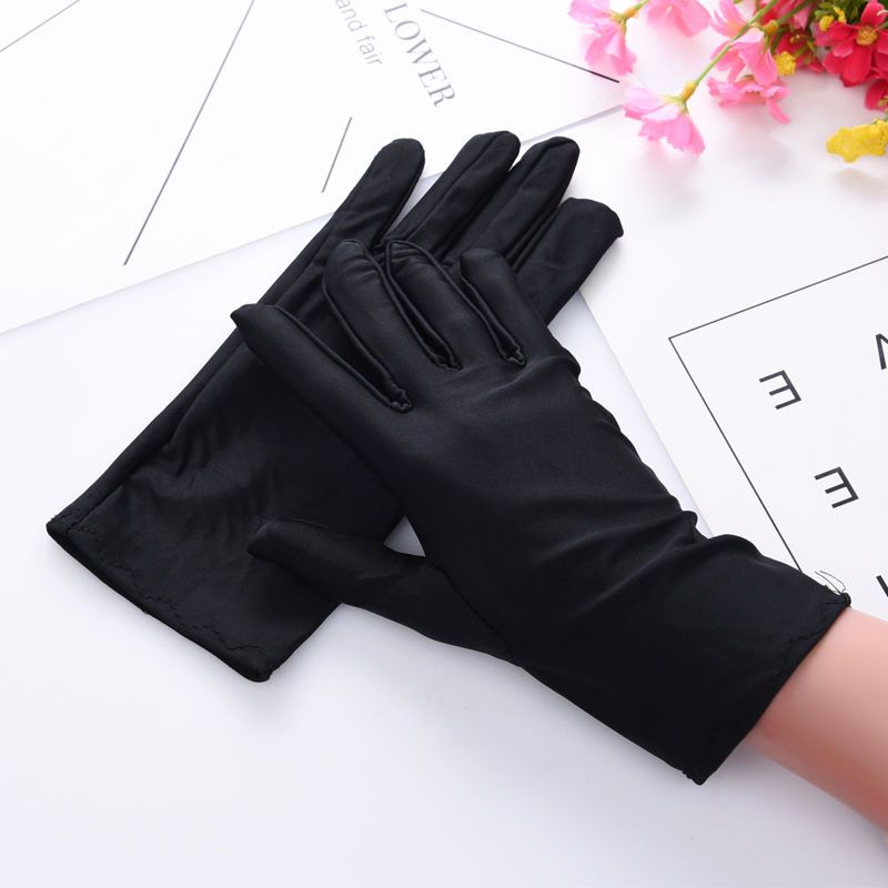 男氨纶珠宝专用手套白色短薄款春夏季防晒礼仪舞蹈高弹力演出紧身氨纶