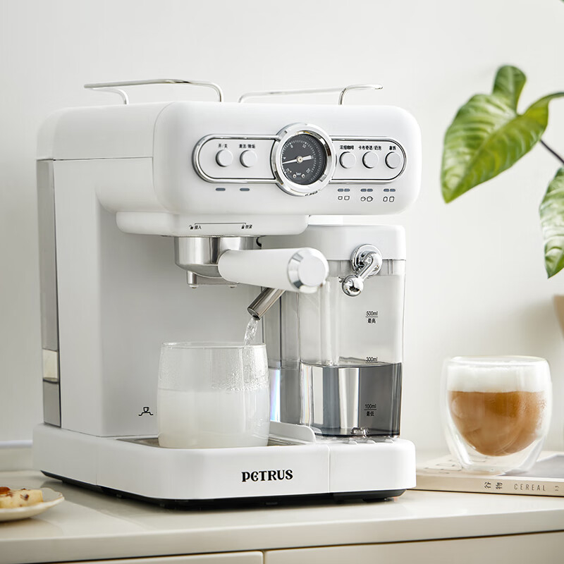柏翠(petrus)PE2188咖啡机意式半自动动打奶泡 家用商用办公室小型浓缩煮自 白色 纯白高清大图
