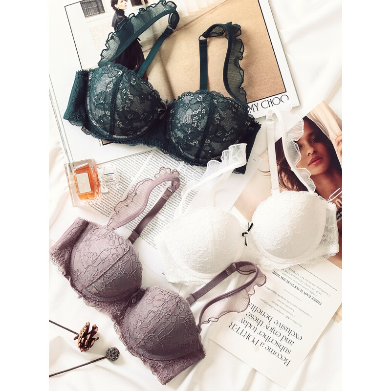 蕾丝内衣女套装文胸聚拢性感少女成套胸罩上托侧收副乳厚款