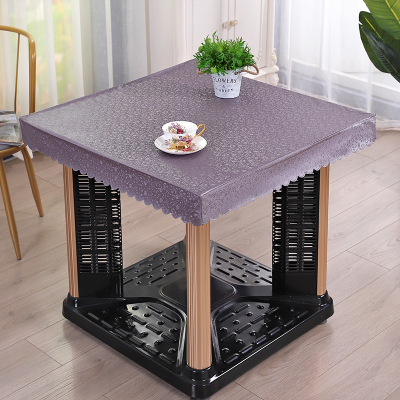 深灰色 双线深灰色 60*60cm 蕾丝边桌面皮罩防水防油防烫耐脏取暖器桌架子皮套烤火桌套正方形