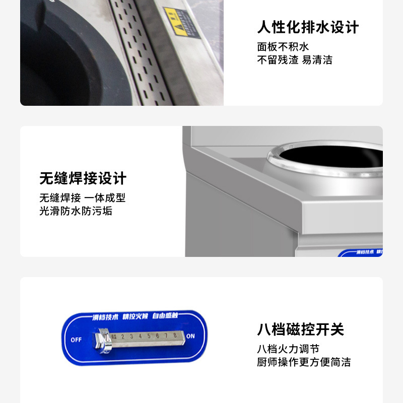 明焌佳宝商用电磁大锅灶加厚不锈钢机身 纯铜线圈 防水设计 智能机芯75型380v
