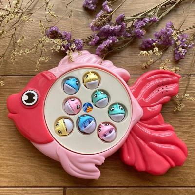 粉色小鱼旋转鱼盘(8鱼+8鳄鱼) 电池版 儿童钓鱼玩具套装电动磁性旋转音乐宝宝早教2-6岁可充电钓鱼池