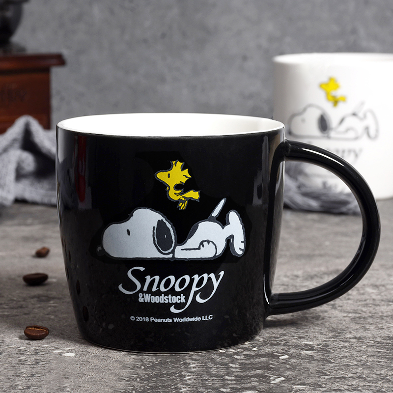 史努比(SNOOPY)陶瓷水杯可爱简约风马克杯男女创意个性潮流咖啡喝水杯子 5020黑
