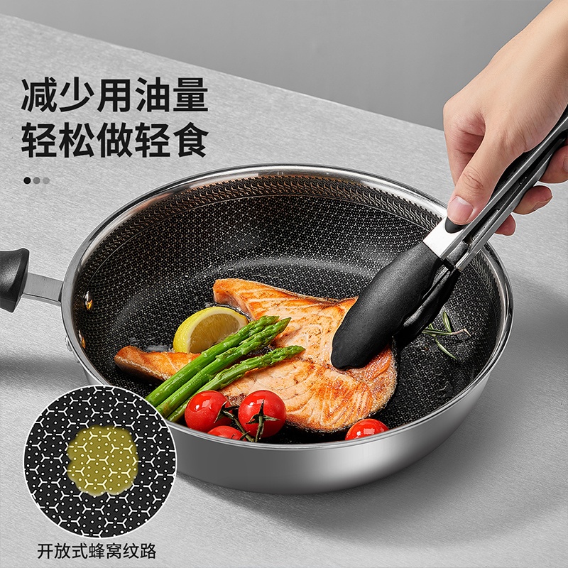 炊大皇316不锈钢煎锅电磁燃气灶通用全蜂窝物理平底锅不粘锅家用 316多层钢煎锅(28cm)高清大图