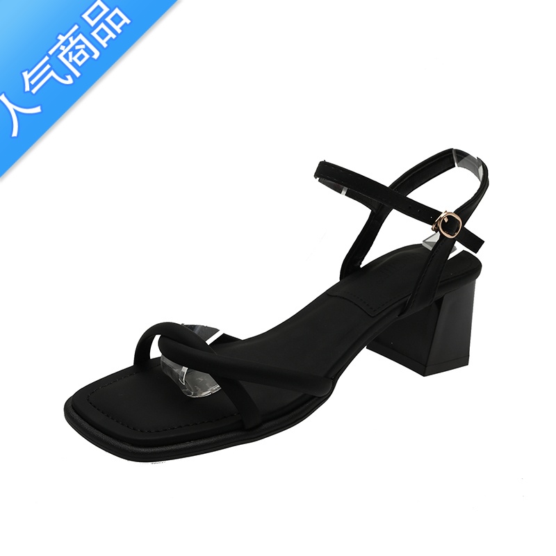 SUNTEK法式百搭复古粗跟仙女风凉鞋女2023新款夏季配裙子网红罗马鞋高清大图