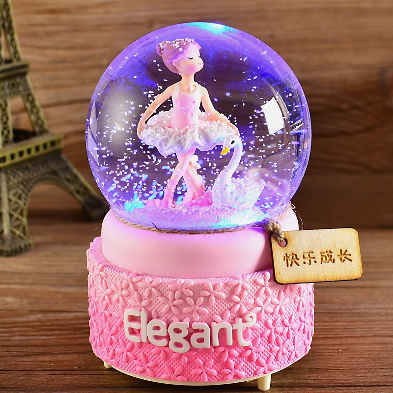 自动飘雪水晶球音乐盒八音盒雪花发光生日女生女孩公主儿童 三维工匠 粉色樱花兔高清大图