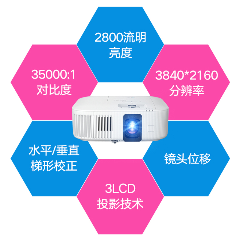 EPSON/爱普生CH-TZ2800投影仪4K高清影院1.62倍变焦0.61大芯片白天家用客厅家庭投影机