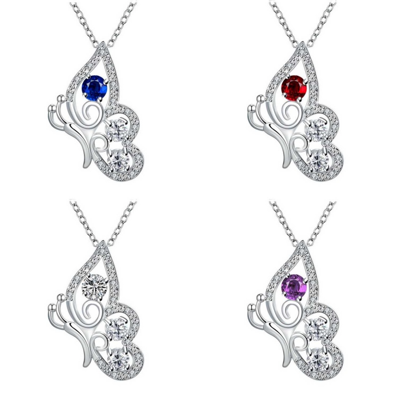 N027Women Silver Necklace 日韩镂空蝴蝶坠项链女银饰锁骨首饰送女朋友七夕情人节礼物