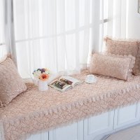 阳台飘窗垫窗台垫卧室飘窗装饰榻榻米四季坐垫儿童房公主风飘窗毯 玫瑰毛绒-香槟色宽50+20*长210cm一张