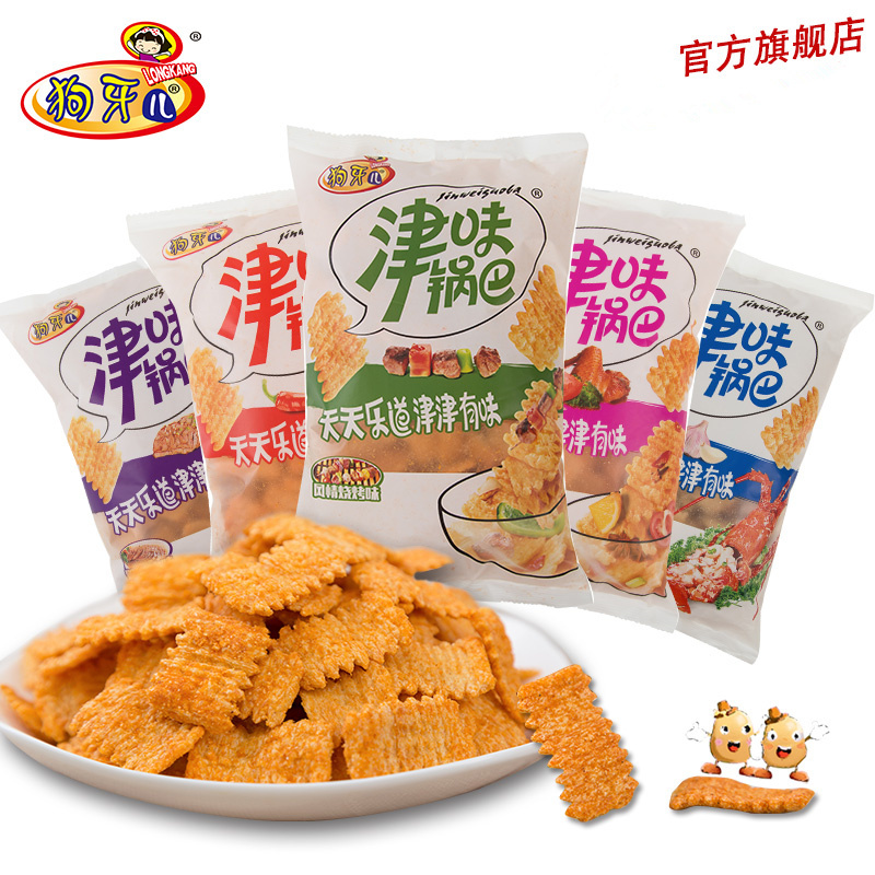 狗牙儿津味大米小麦锅巴300g包蒜香鲜虾味休闲膨化食品零食好吃