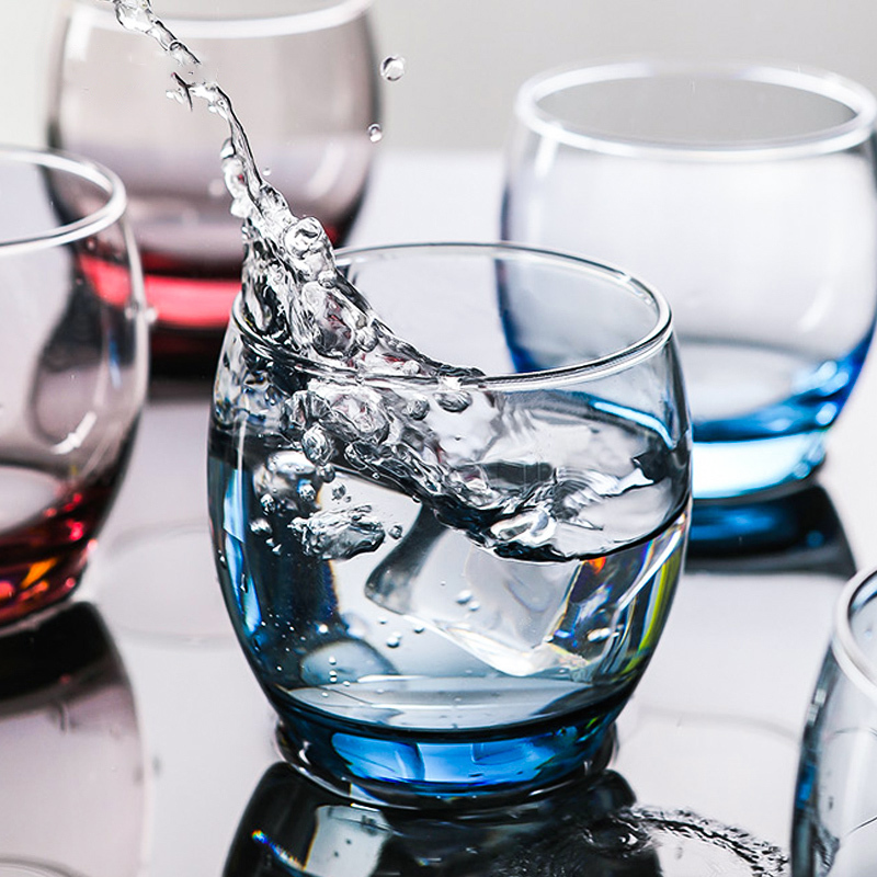 乐美雅无铅玻璃水杯彩杯圆杯方杯冰粉冰蓝茶杯开水杯饮料杯2只装