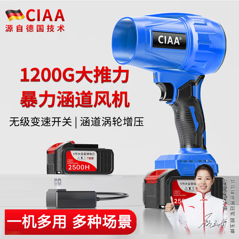 CIAA德国鼓风机小型强力暴力风扇涡轮吹风机工业吹灰机吹尘强风风扇 锂电暴力风机（5节电芯）单电