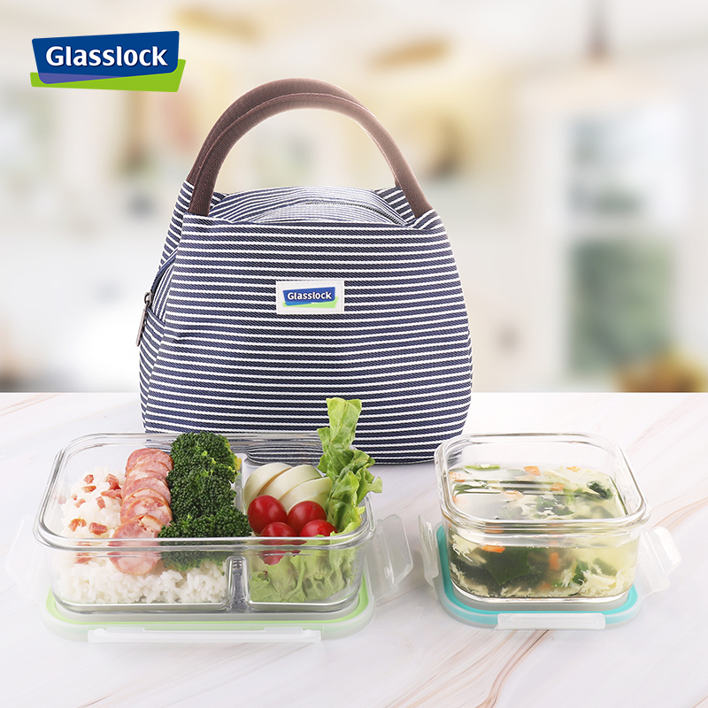 三光云彩（GLASSLOCK）韩国进口钢化玻璃分隔保鲜饭盒两件套920+490ml可微波炉加热带盖便当碗男女上班族带饭