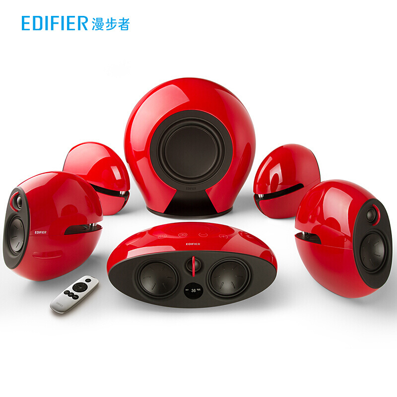 漫步者(EDIFIER)E255 新一代电视/客厅音响/家庭影院—全数字解码5.1音响系统 电脑音箱 电视音响 红色