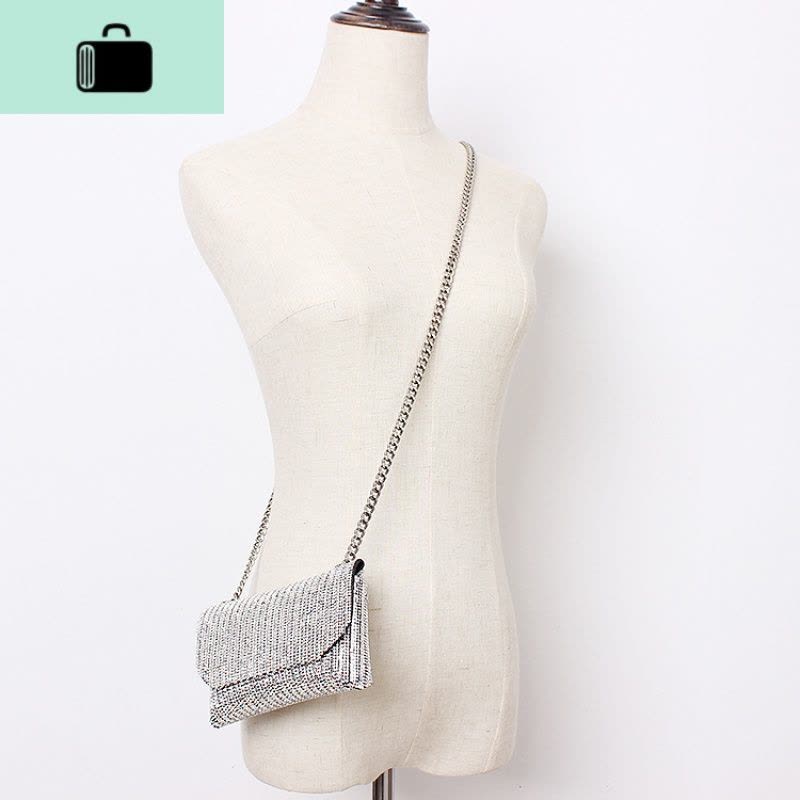 2019新款 网红ins超火个性水钻闪钻链条斜跨单肩女带装饰腰包NEW LAKE 黑色女斜挎包图片