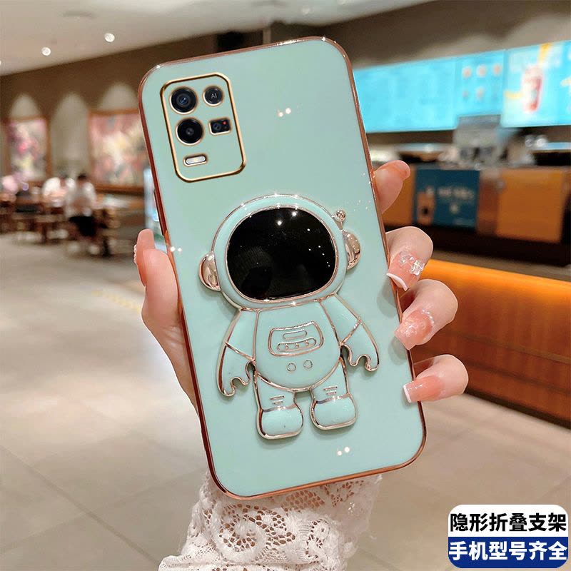 适用OPPOK9X网红宇航员折叠支架手机壳PGCM10新款立体隐形指环扣保护套0pp0k9x5G简约时尚耐脏散热小香风抖图片