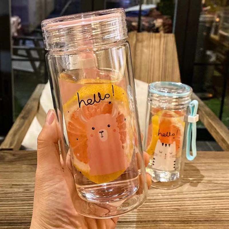 双层玻璃杯小巧可爱便携水杯子耐热创意迷你喝水杯清新少女随手杯粉色