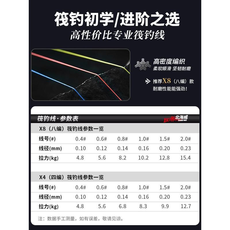 6号 北海威筏钓线主线pe线一米一色桥筏线十米一色大力马四编八编鱼线