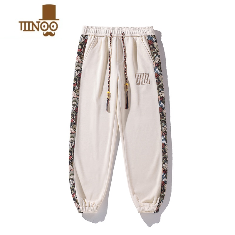 YANXU束脚卫裤男秋季国风潮牌小熊刺绣大码宽松潮流百搭休闲长裤子高清大图