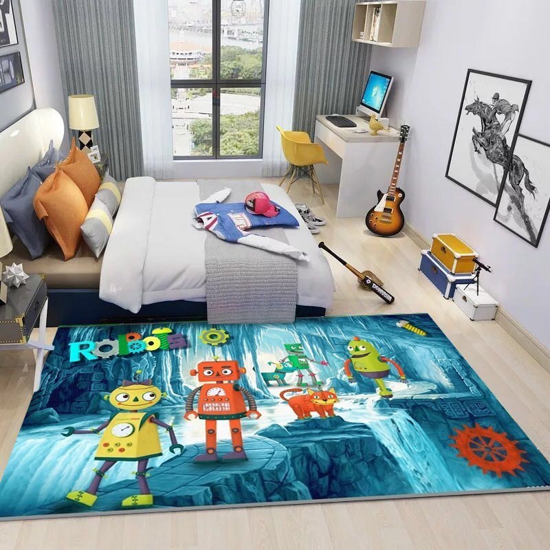 家柏饰(CORATED)公主儿童房地毯早教幼儿园宝宝爬行垫卧室客厅加厚床边可定制 我的机器人朋友（机织） 160×260厘米送60厘米圆垫