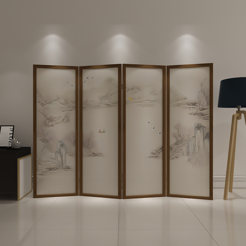 新中式屏风隔断客厅餐厅卧室房间古风山水装饰墙折叠移动酒店折屏 黑胡桃木单扇：60*200cm高