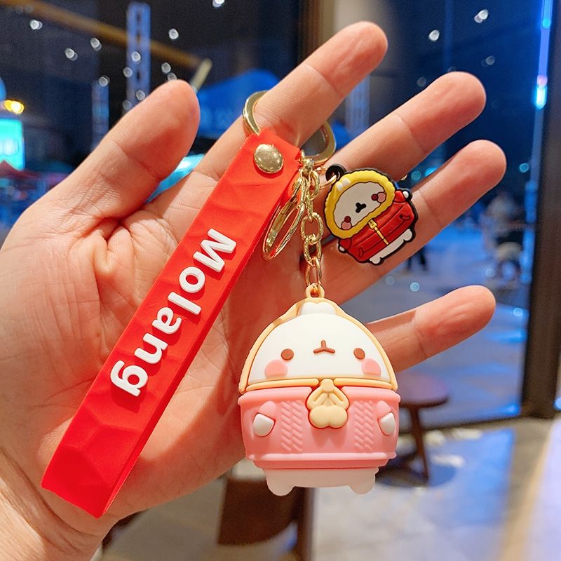 创意卡通钥匙扣可爱公仔挂件情侣闺蜜圈环链玩偶生日礼物萌系学生 滴胶粉线衣雪球