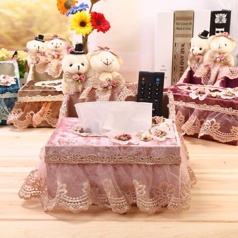 布艺抽纸盒 多用收纳盒 多功能纸巾盒 遥控器收纳盒-2合1中号粉色