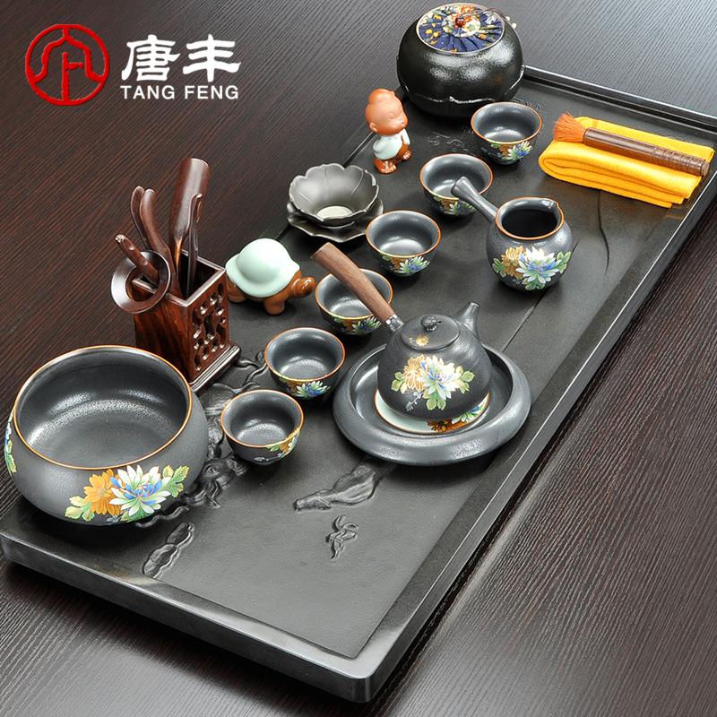 家柏饰(CORATED)乌金石半手工浮茶盘茶具套装中式家用简约紫砂功夫茶具整套高清大图