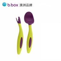 B.box勺子宝宝学吃饭训练弯头叉勺婴儿儿童餐具套装 绿紫叉勺