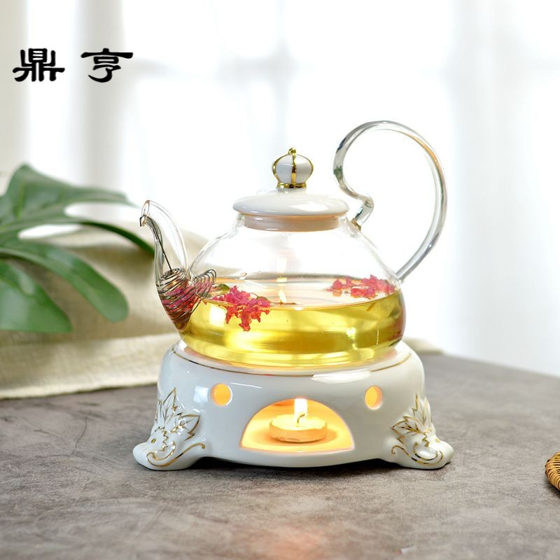 鼎亨花茶炉座煮水果茶壶套装陶瓷耐热防爆玻璃下午茶花果茶具蜡烛
