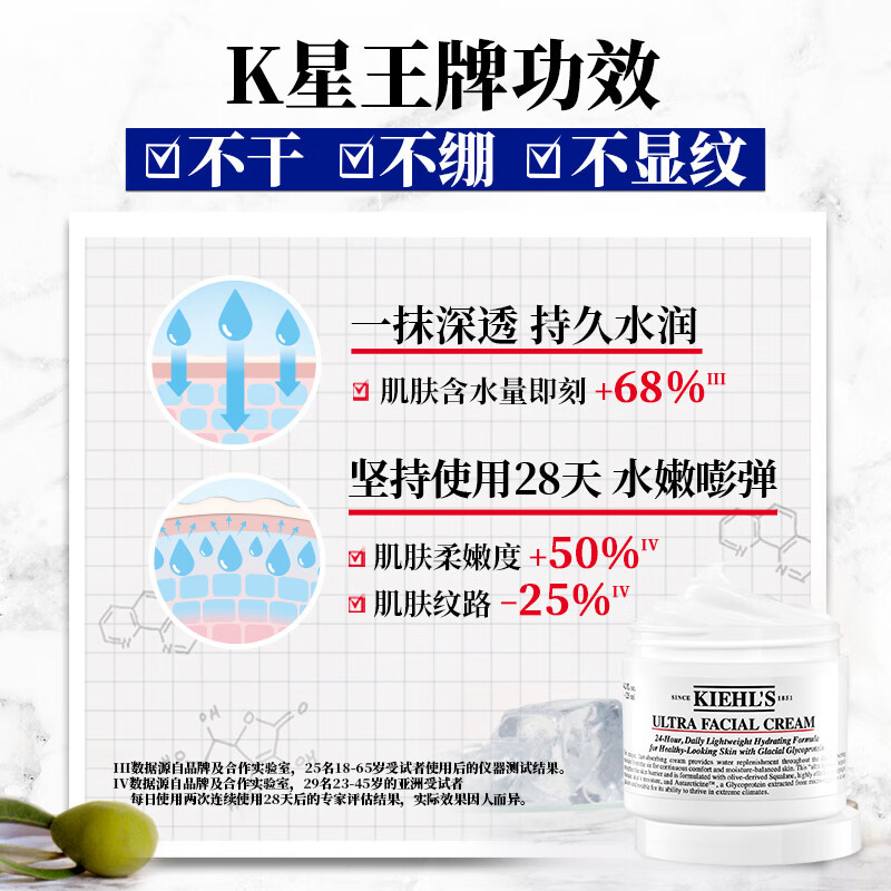[顺丰]科颜氏(Kiehl’’s)高保湿面霜125ml 角鲨烷长效补水保湿修护去角质 营养滋润修护改善肌肤