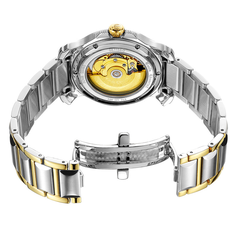 艾米龙emilechouriet手表子爵系列间金色精钢表带机械男表081158g602