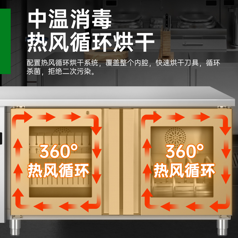 意黛斯 刀具砧板消毒柜商用厨房刀具菜墩紫外线热风循环多功能卧式消毒柜1.8米可视操作台YDS-RKZ380-D18A高清大图