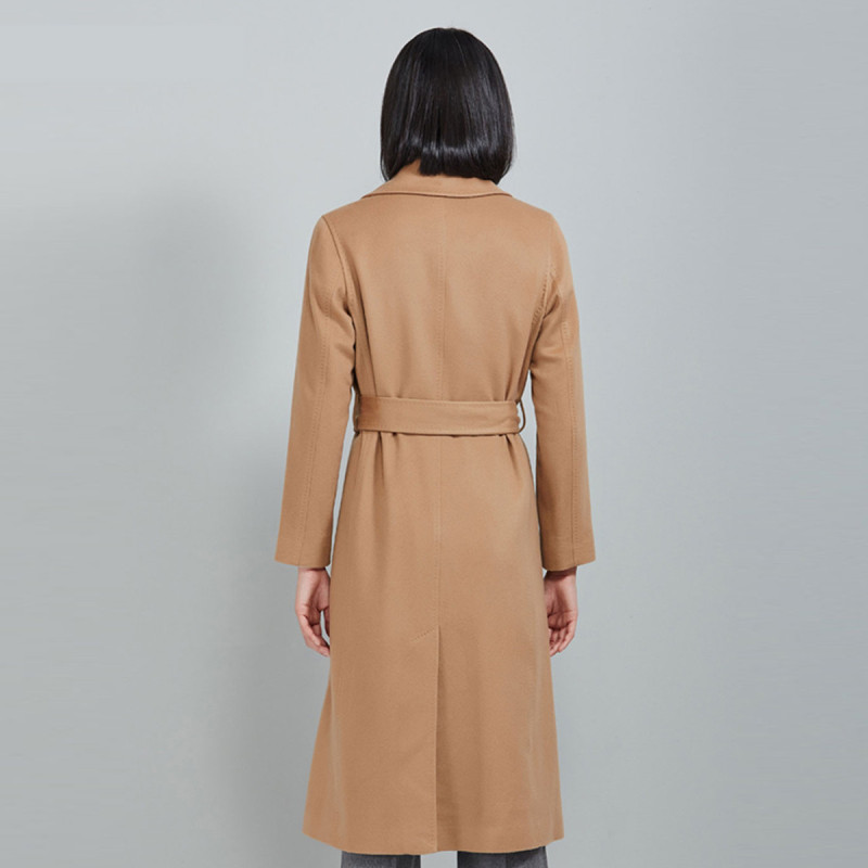 鄂尔多斯erdos秋冬羊毛羊绒翻领长款系带女士大衣外套