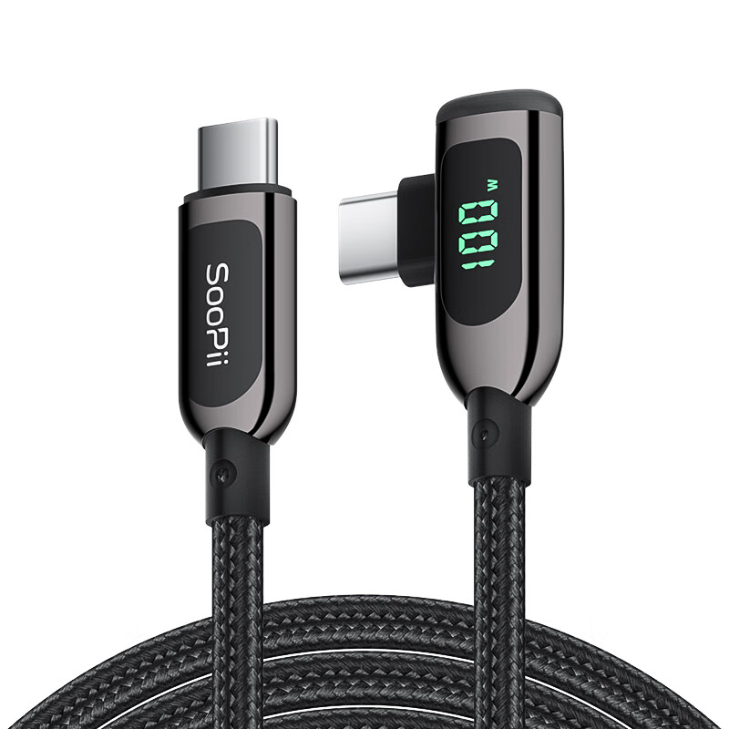 SooPii首佩弯头LED数显usb-c数据线100W S40CC高清大图