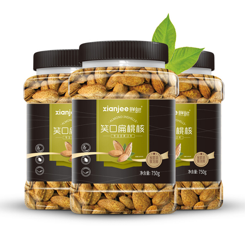 鲜记 笑口扁桃核750g 坚果零食罐装 办公室休闲食品 2罐