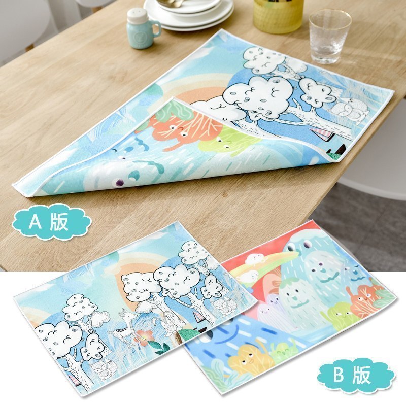 餐桌垫儿童小学生餐垫午餐隔热垫一年级防水防油风餐布垫 森林派对海浪 33*49cm