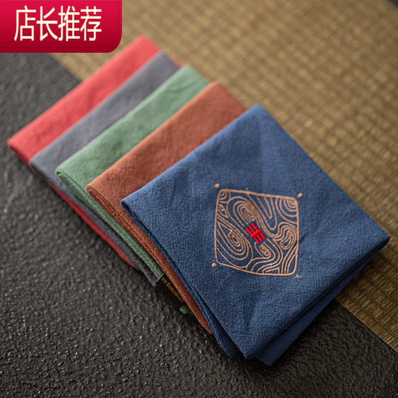 吸水棉麻刺绣茶巾禅意茶台茶垫毛巾中国风小茶席功夫茶道茶桌抹布JING PING茶具